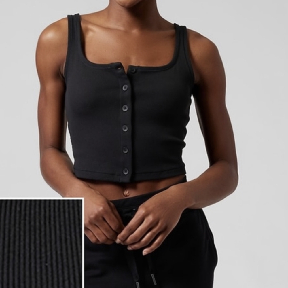 Athleta Black Button-Front Tank Top